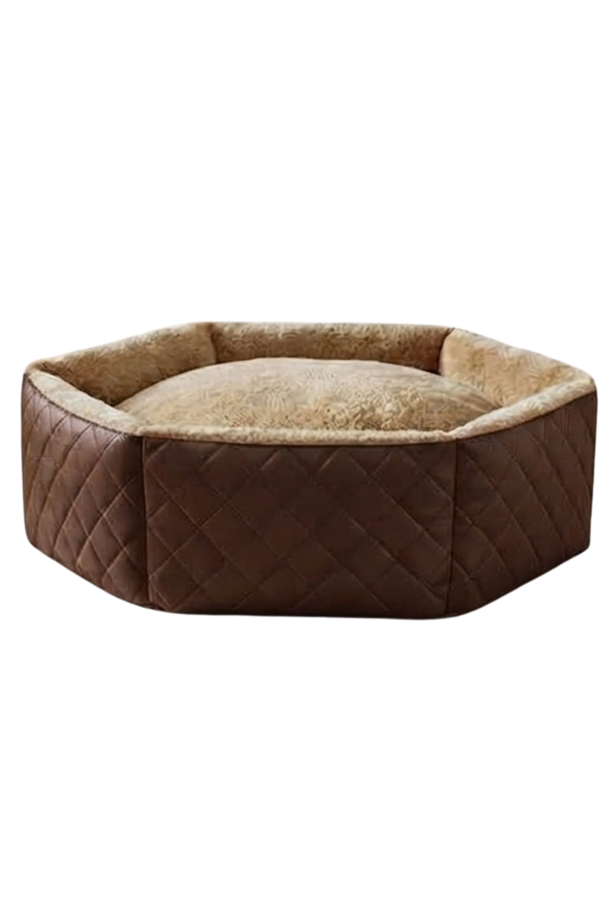 TinyPati Hexagon Peluş Deri Kahverengi Kedi Köpek Yatağı