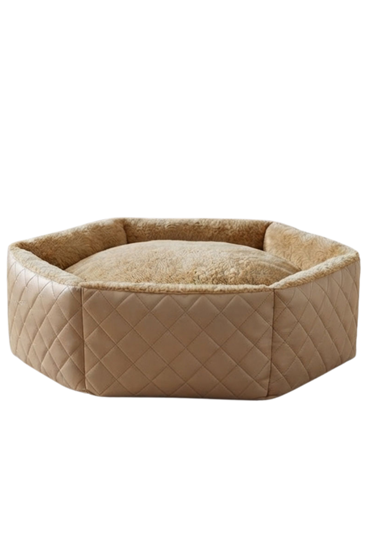 TinyPati Hexagon Peluş Deri Krem Kedi Köpek Yatağı