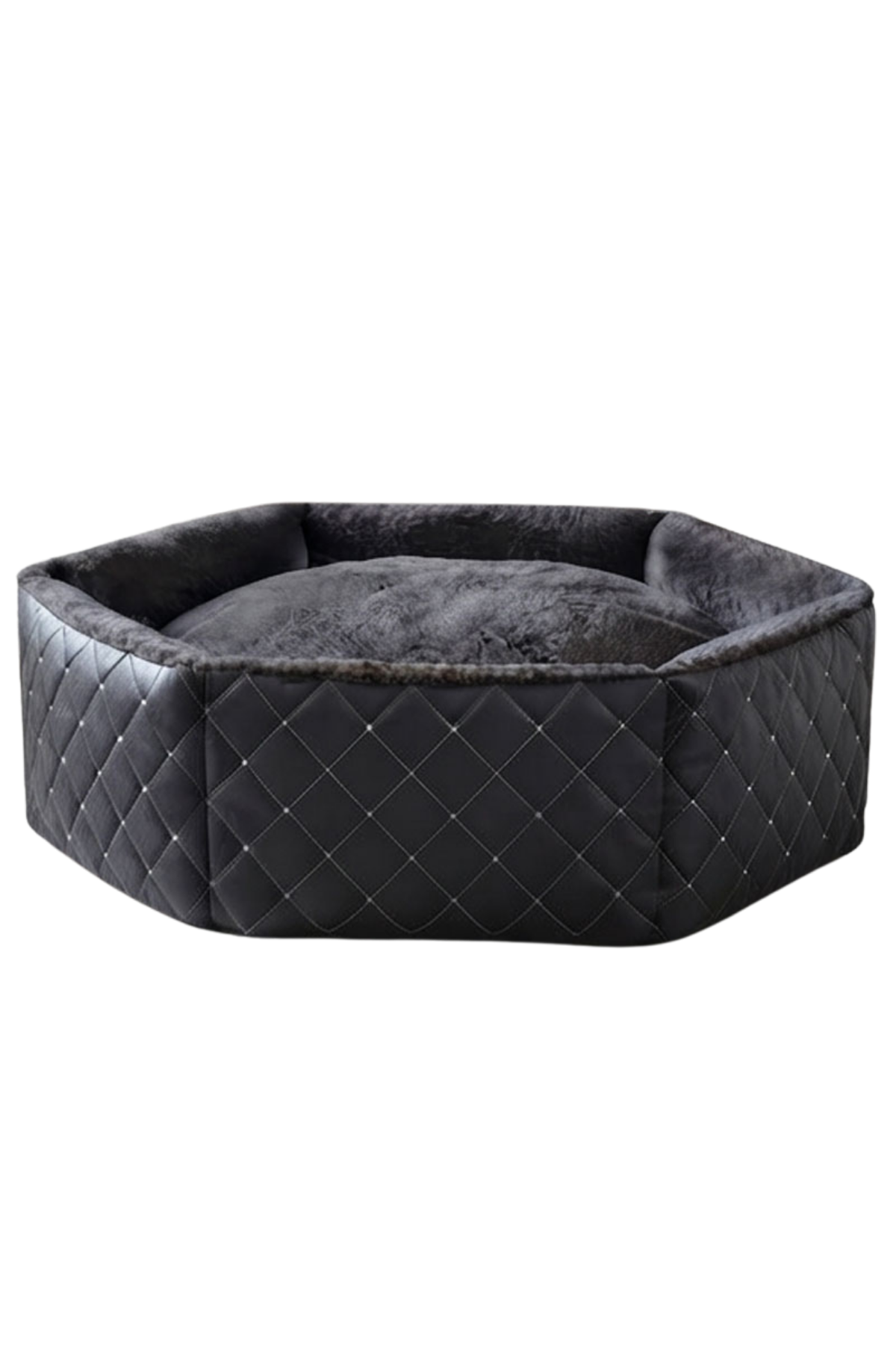 TinyPati Hexagon Peluş Deri Siyah Kedi Köpek Yatağı