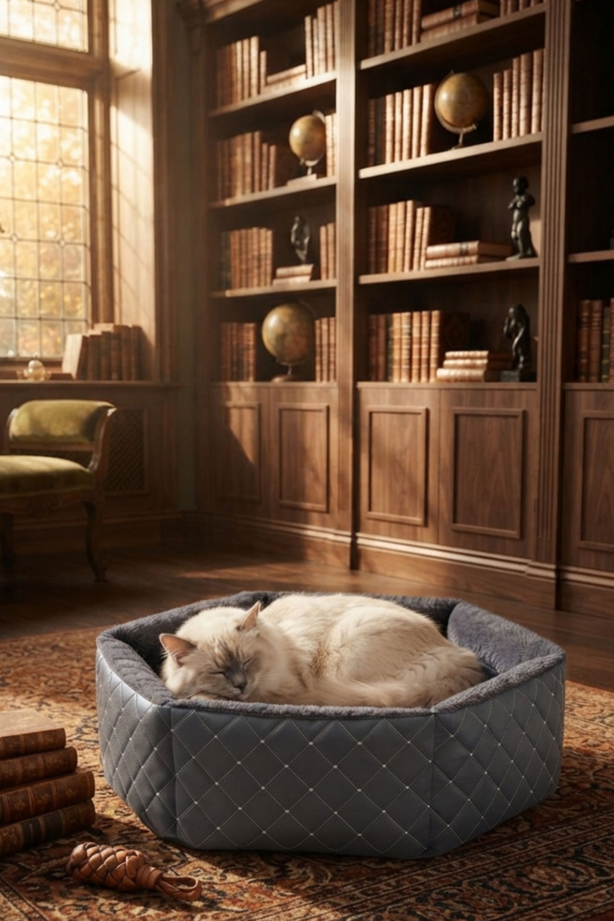 TinyPati Hexagon Peluş Deri Koyu Gri Kedi Köpek Yatağı TinyPati Hexagon Peluş Deri Koyu Gri Kedi Köpek Yatağı - Görsel 4