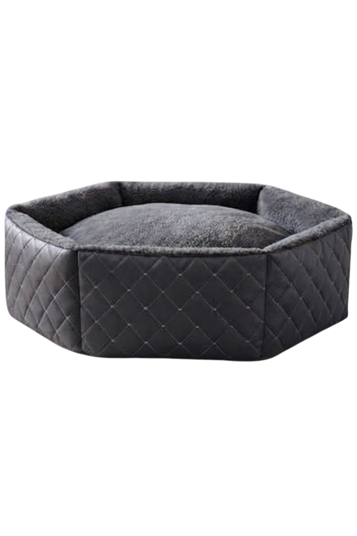 TinyPati Hexagon Peluş Deri Koyu Gri Kedi Köpek Yatağı