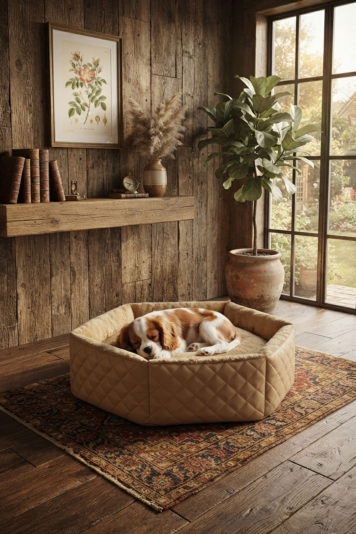TinyPati Hexagon Peluş Deri Krem Kedi Köpek Yatağı TinyPati Hexagon Peluş Deri Krem Kedi Köpek Yatağı - Görsel 4