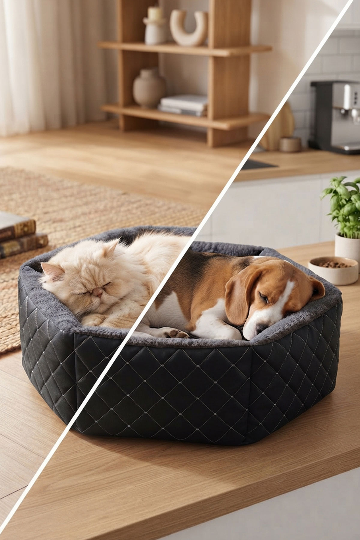 TinyPati Hexagon Peluş Deri Siyah Kedi Köpek Yatağı TinyPati Hexagon Peluş Deri Siyah Kedi Köpek Yatağı - Görsel 3